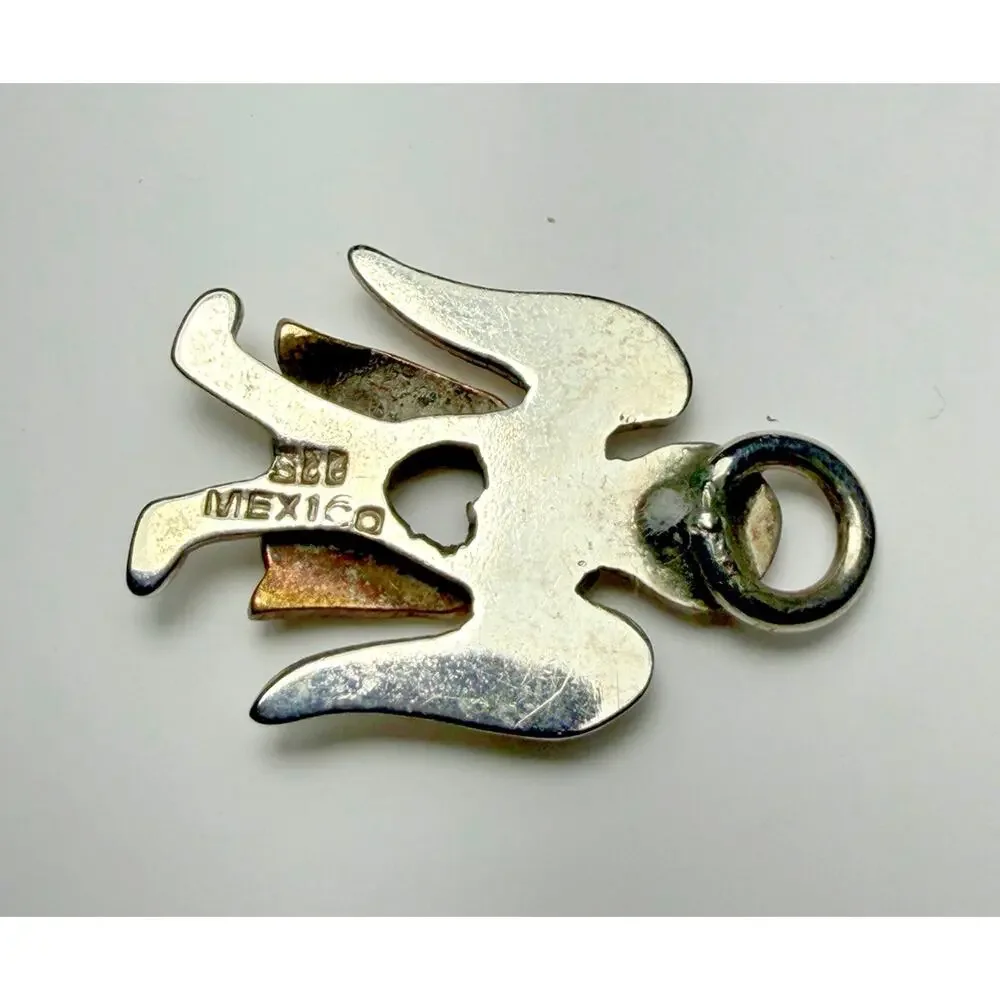 Mex925 Sterling Silver and Brass Angel Heart Pin Brooch Pendant 1 inch